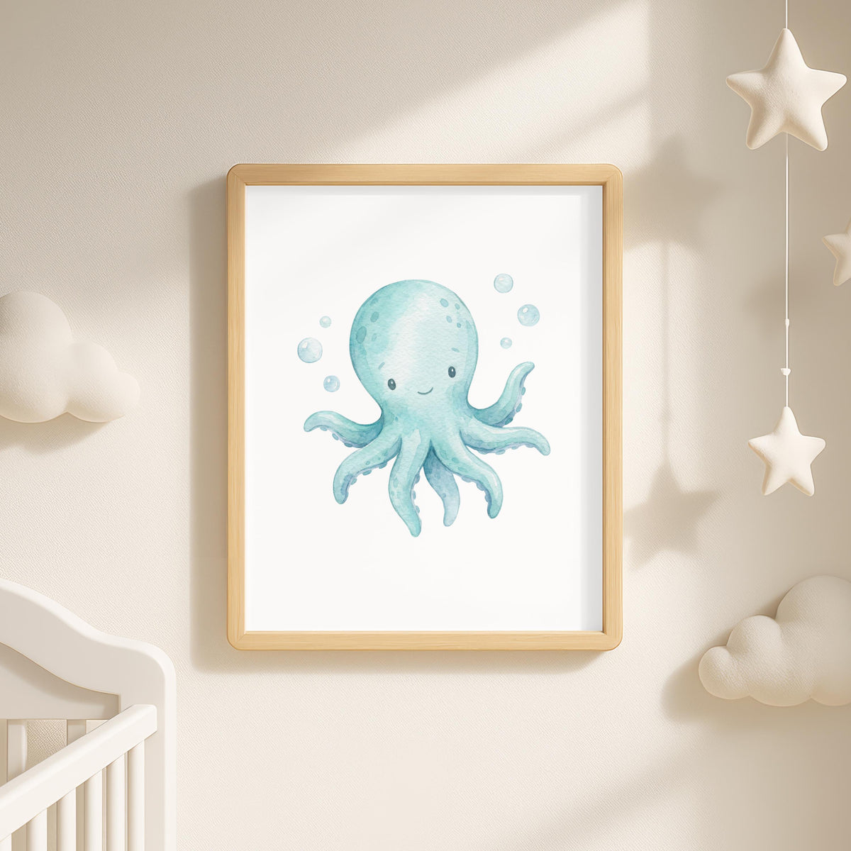 Personalized Octopus and Seahorse Print, Sea Life Nursery, Coastal Wall Art, Custom Name Sign, Cute Ocean Animals, Digital Download