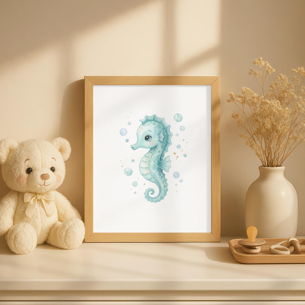 Personalized Octopus and Seahorse Print, Sea Life Nursery, Coastal Wall Art, Custom Name Sign, Cute Ocean Animals, Digital Download