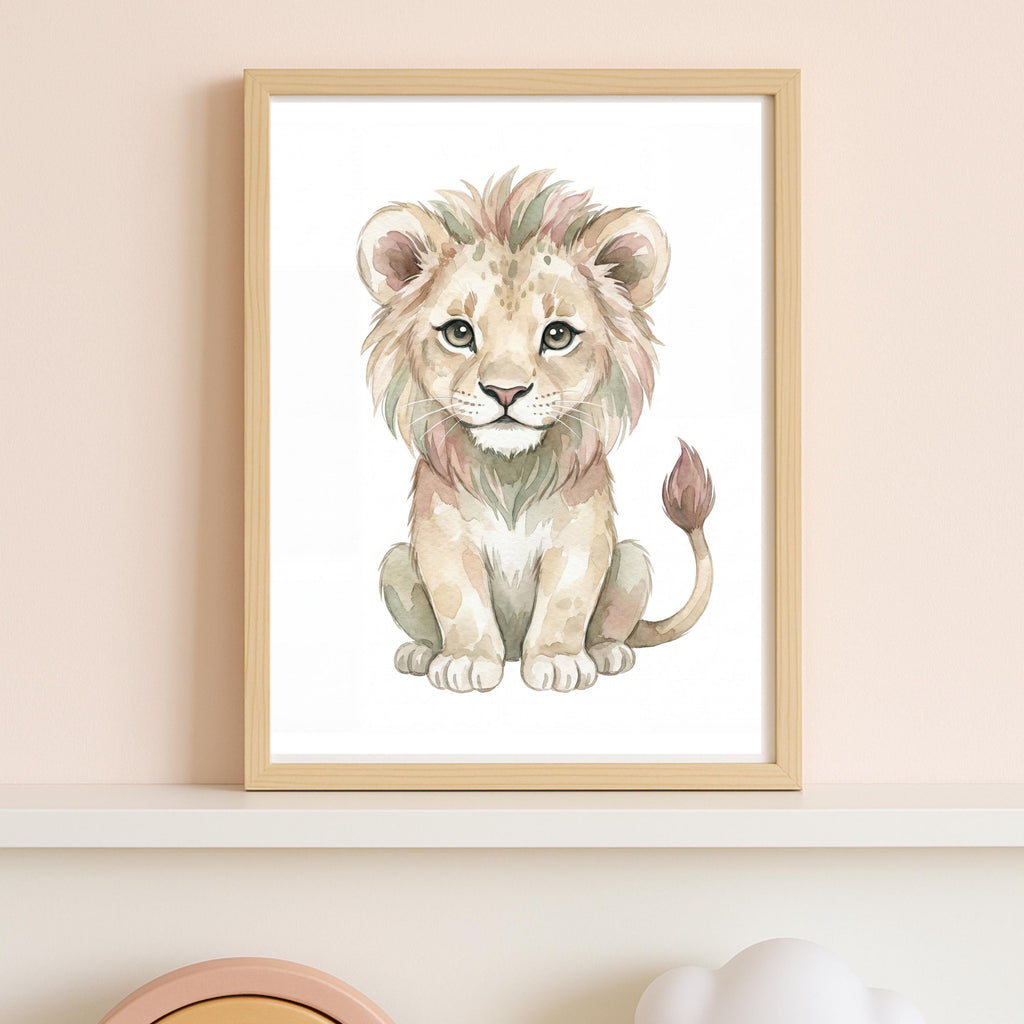 Personalized Safari Nursery Prints, Lion and Elephant, Custom Name (Digital Download)