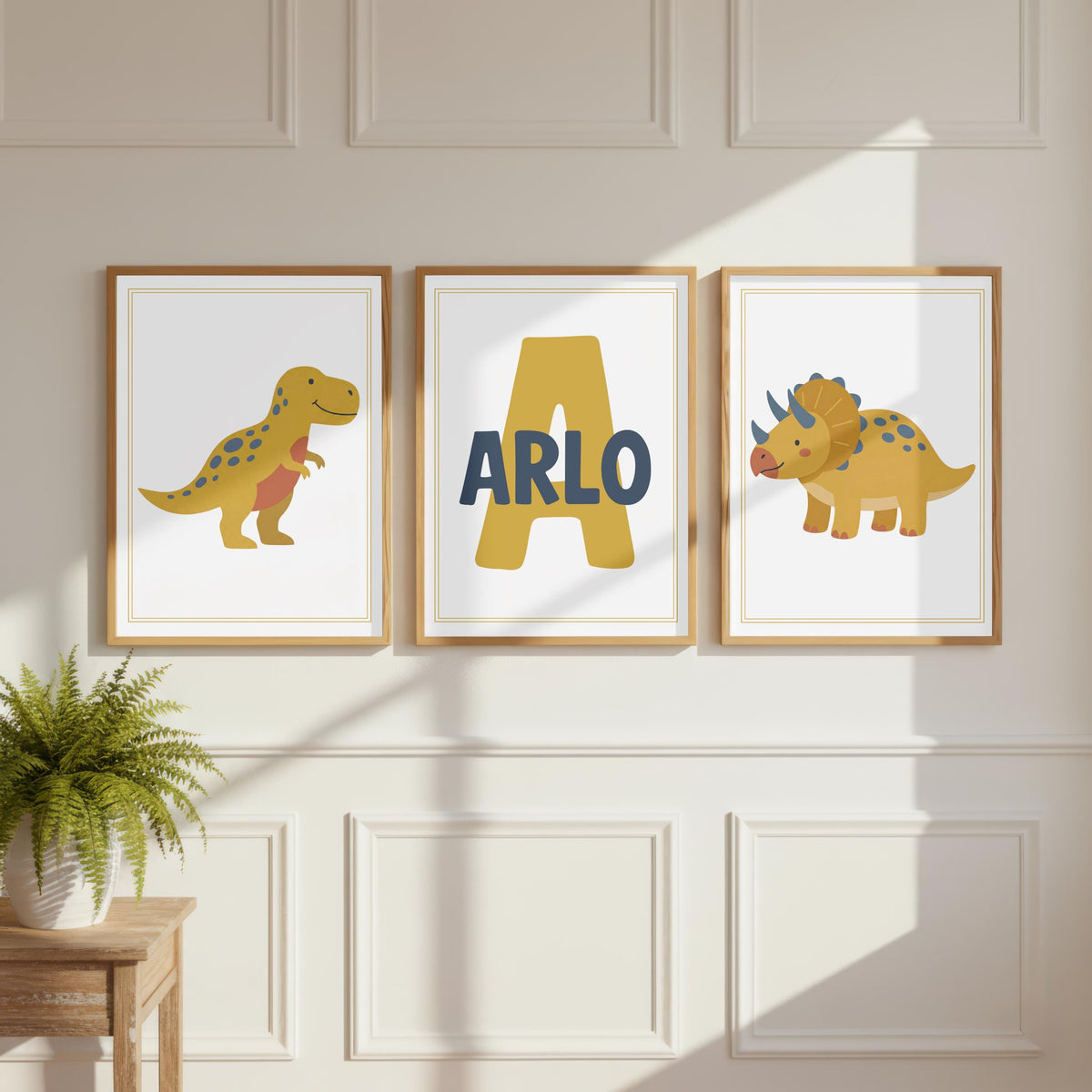 Personalized Dinosaur Nursery Print, Scandi Boho Kids Room Decor (Digital Download)