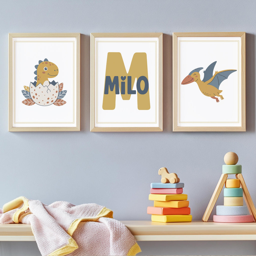 Personalized Pterodactyl Print, Boho Dinosaur Nursery Decor (Digital Download)