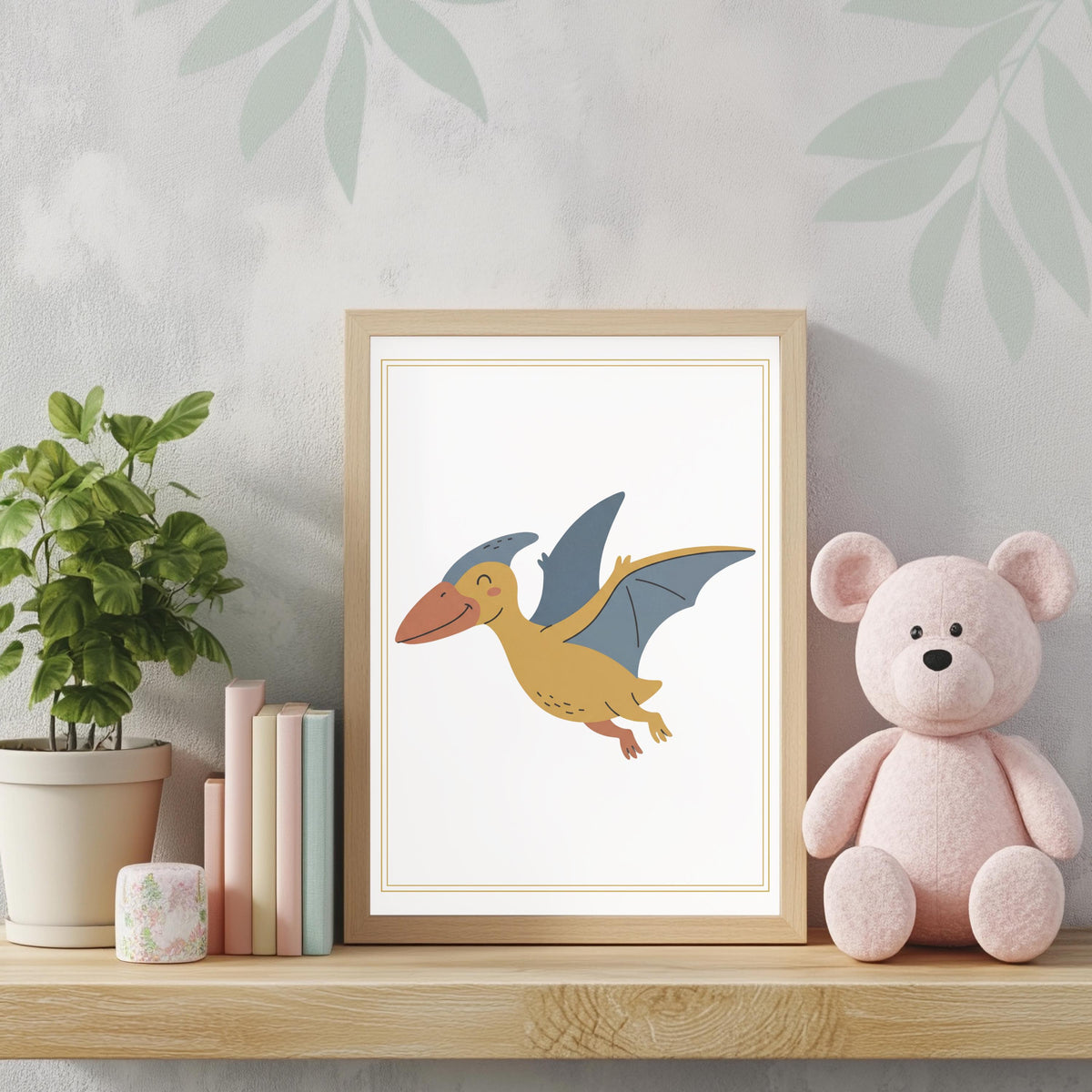 Personalized Pterodactyl Print, Boho Dinosaur Nursery Decor (Digital Download)