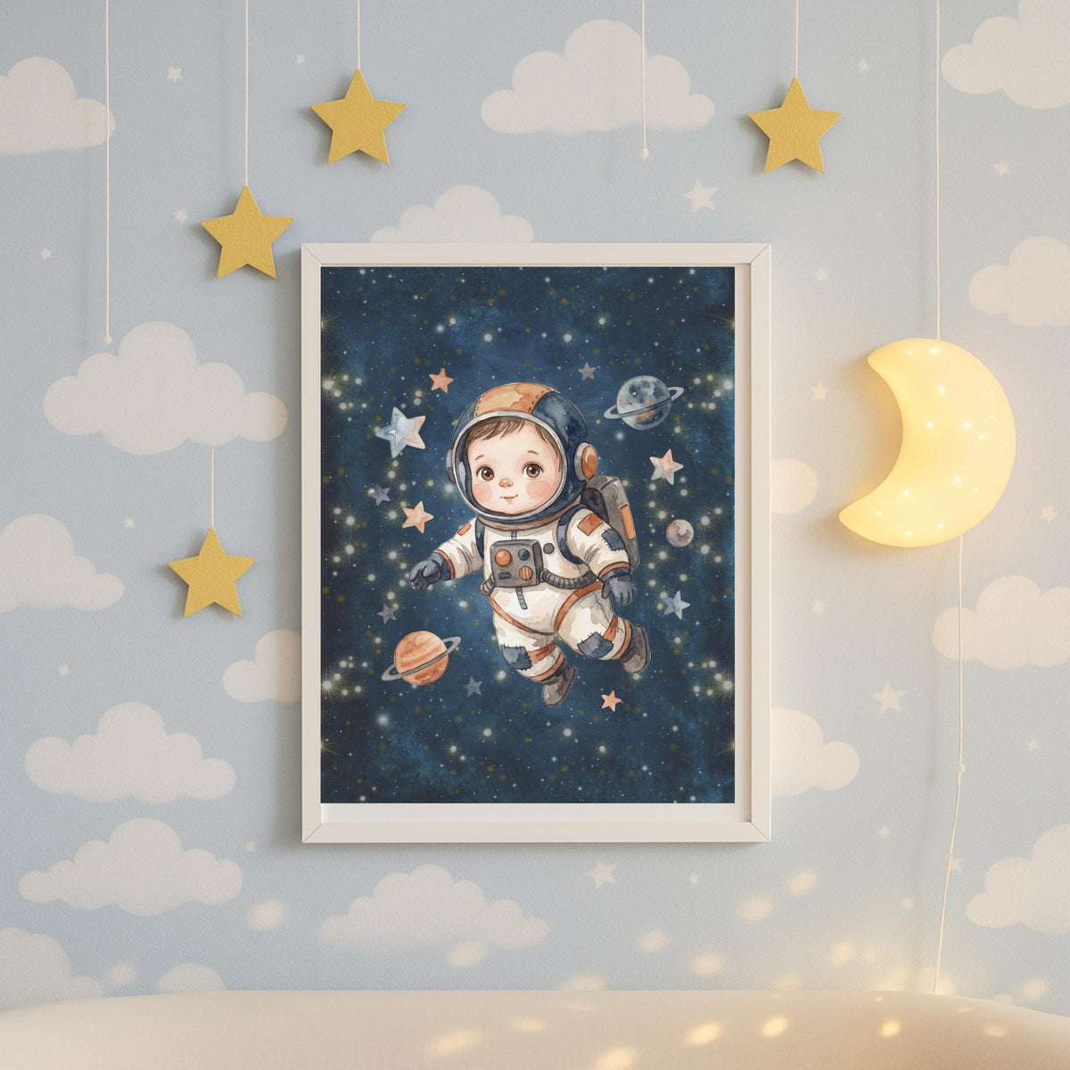 Personalized Navy Space Nursery Art, Astronaut Rocket Prints (Digital Download)