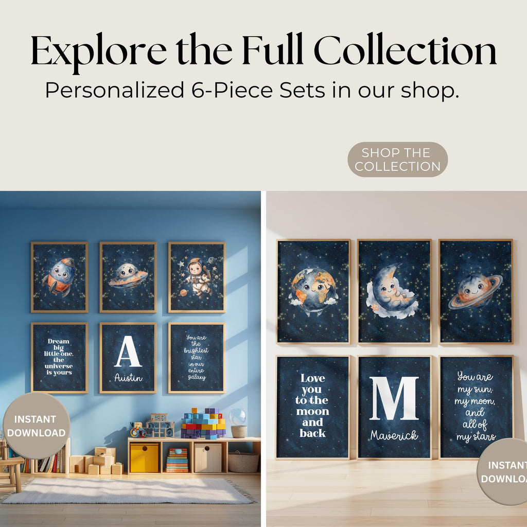 Personalized Moon and Stars Nursery Print, Navy Galaxy Decor (Digital Download)