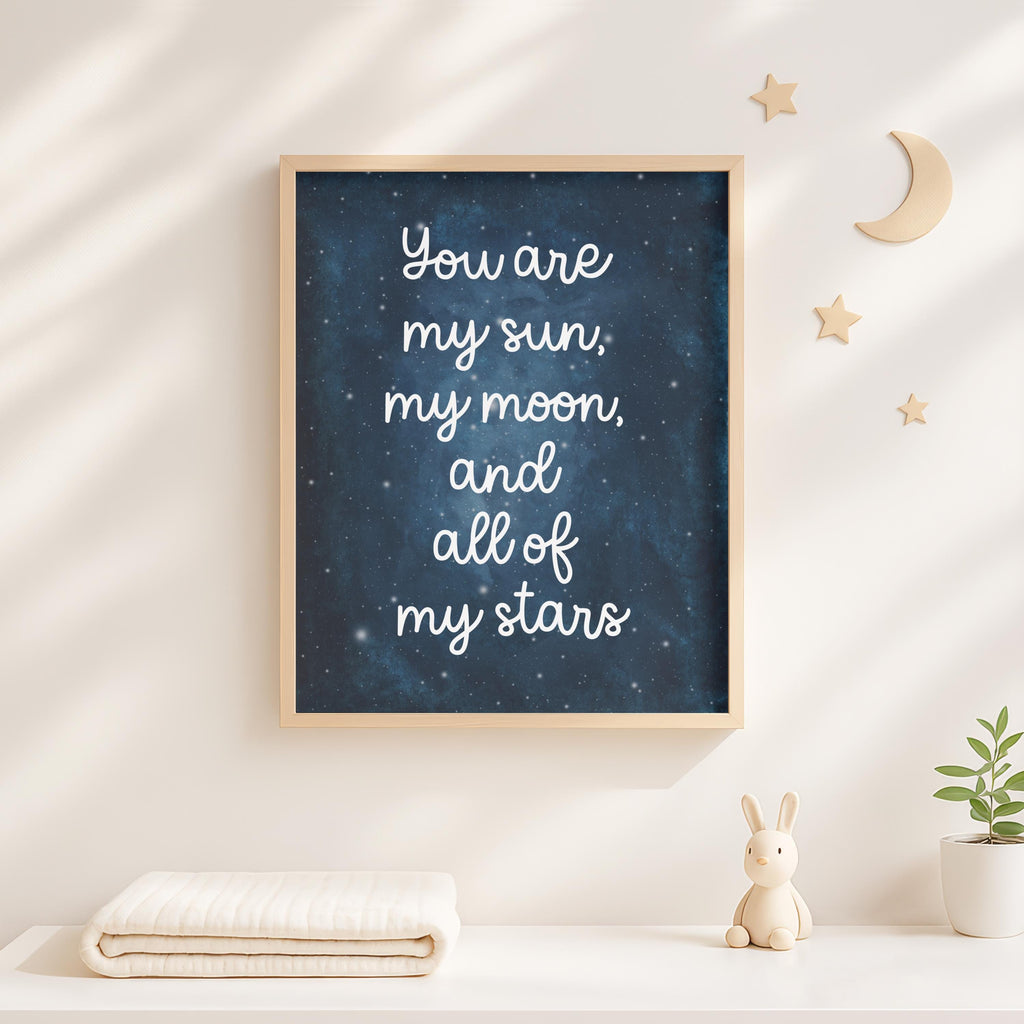Personalized Moon and Stars Nursery Print, Navy Galaxy Decor (Digital Download)