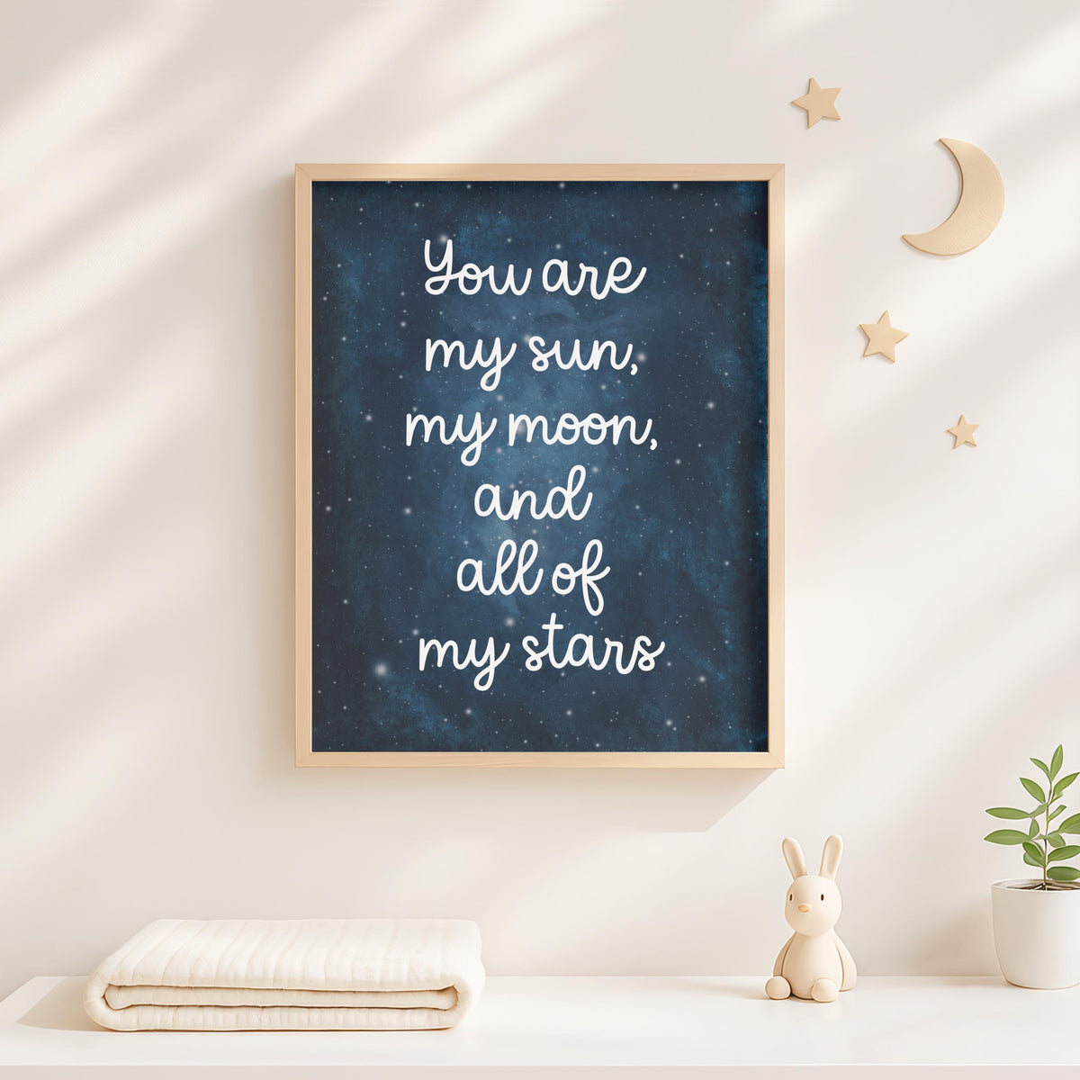 Personalized Moon and Stars Nursery Print, Navy Galaxy Decor (Digital Download)