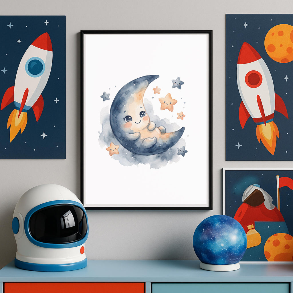Outer Space Nursery Art Prints, Solar System, Astronaut, Set of 6 (Digital Download)