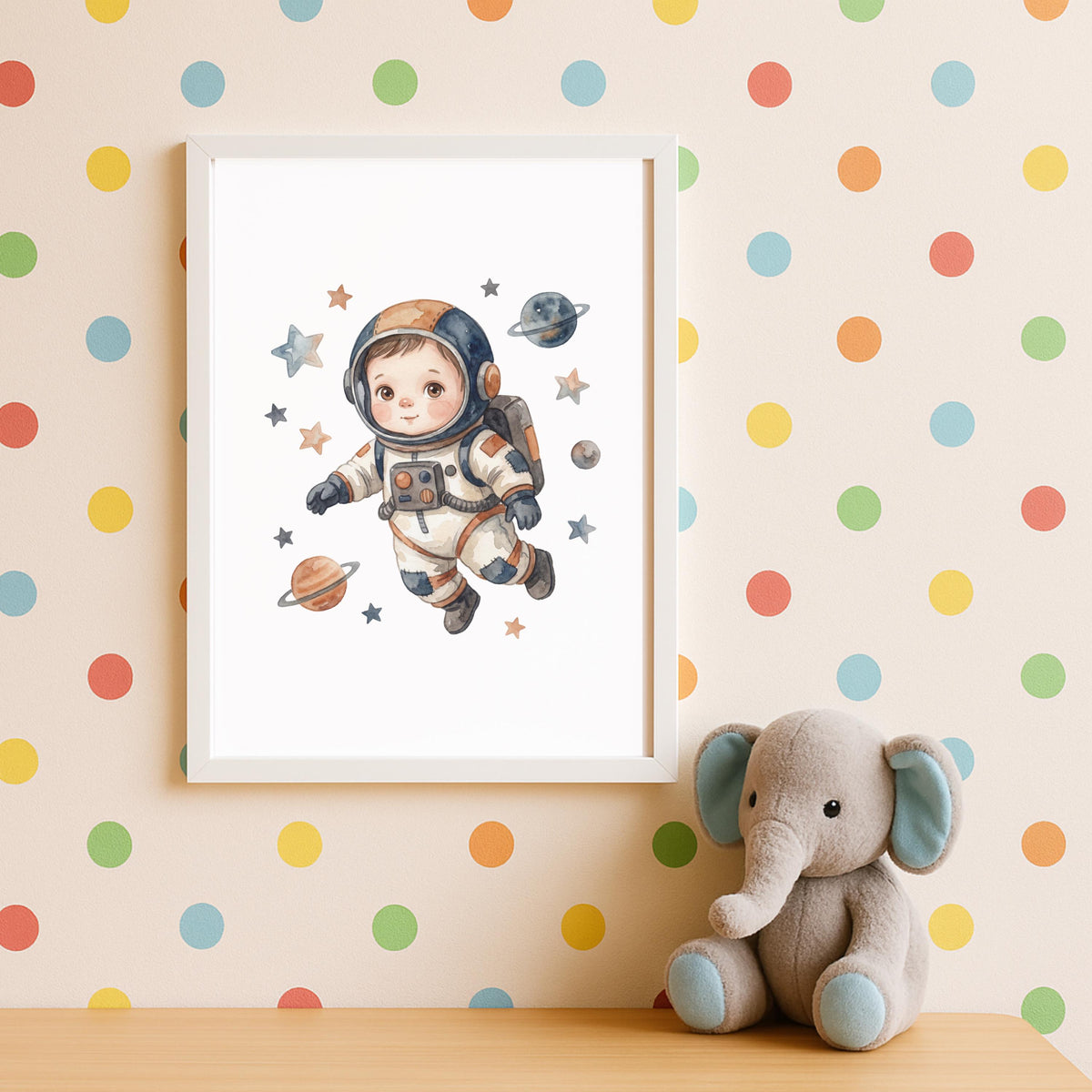 Personalized Space Print, Watercolor Astronaut, Rocket, Custom Name (Digital Download)