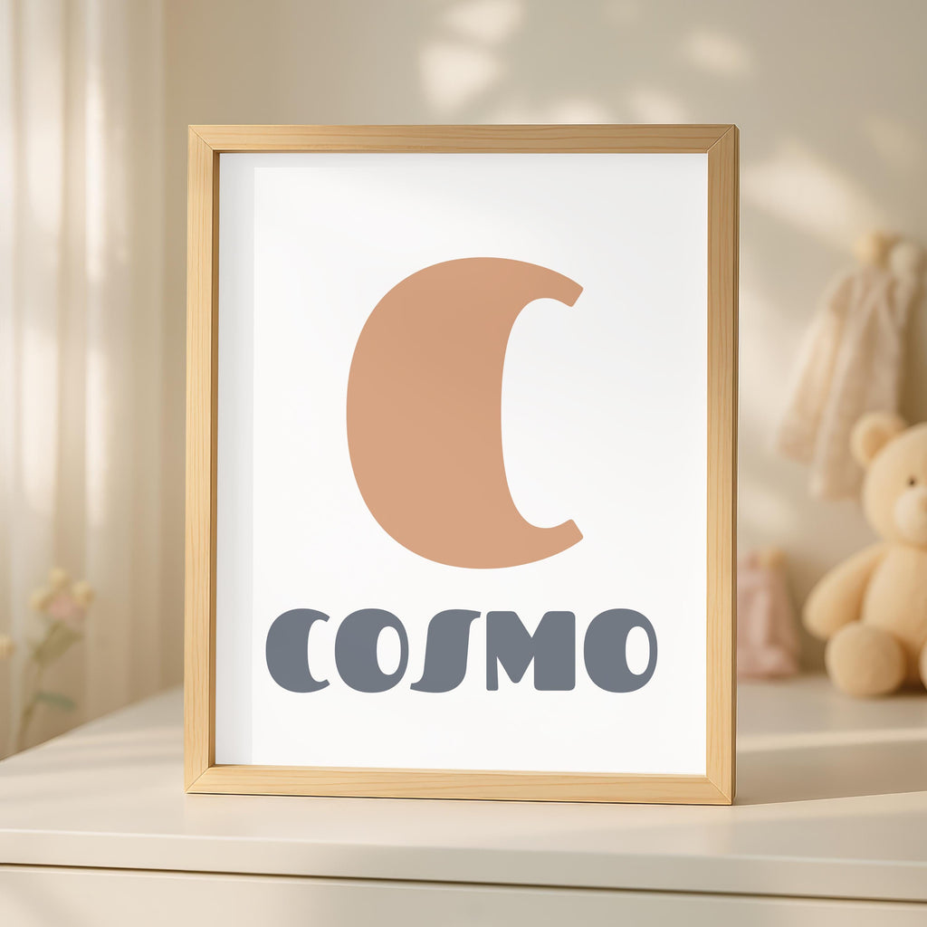 Personalized Space Nursery Print, Watercolor Moon, UFO, Custom Name (Digital Download)