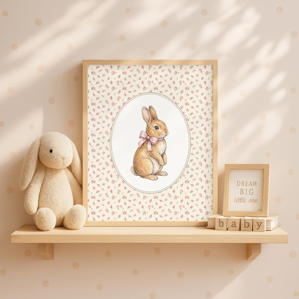 Personalized Bunny Nursery Art, Custom Name Floral Girl Decor (Digital Download)