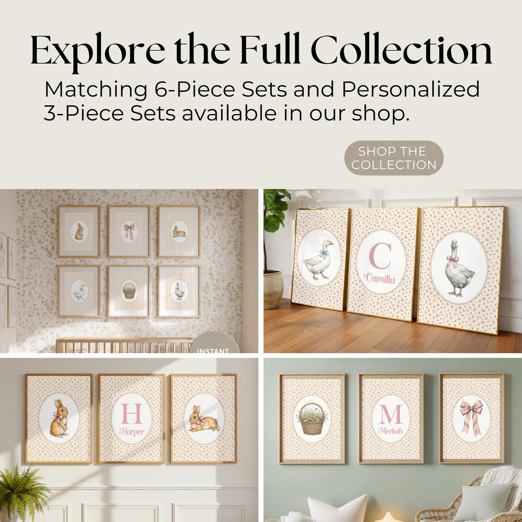 Personalized  Coquette Nursery Art, Custom Bow & Basket Print (Digital Download)
