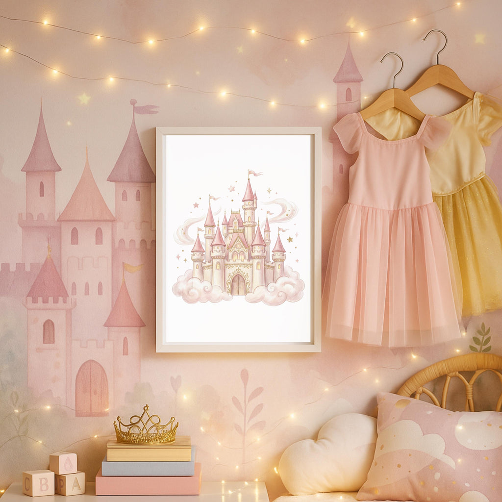 Personalized Princess Castle Wall Art, Fairy Tale Nursery Decor (Digital Download)