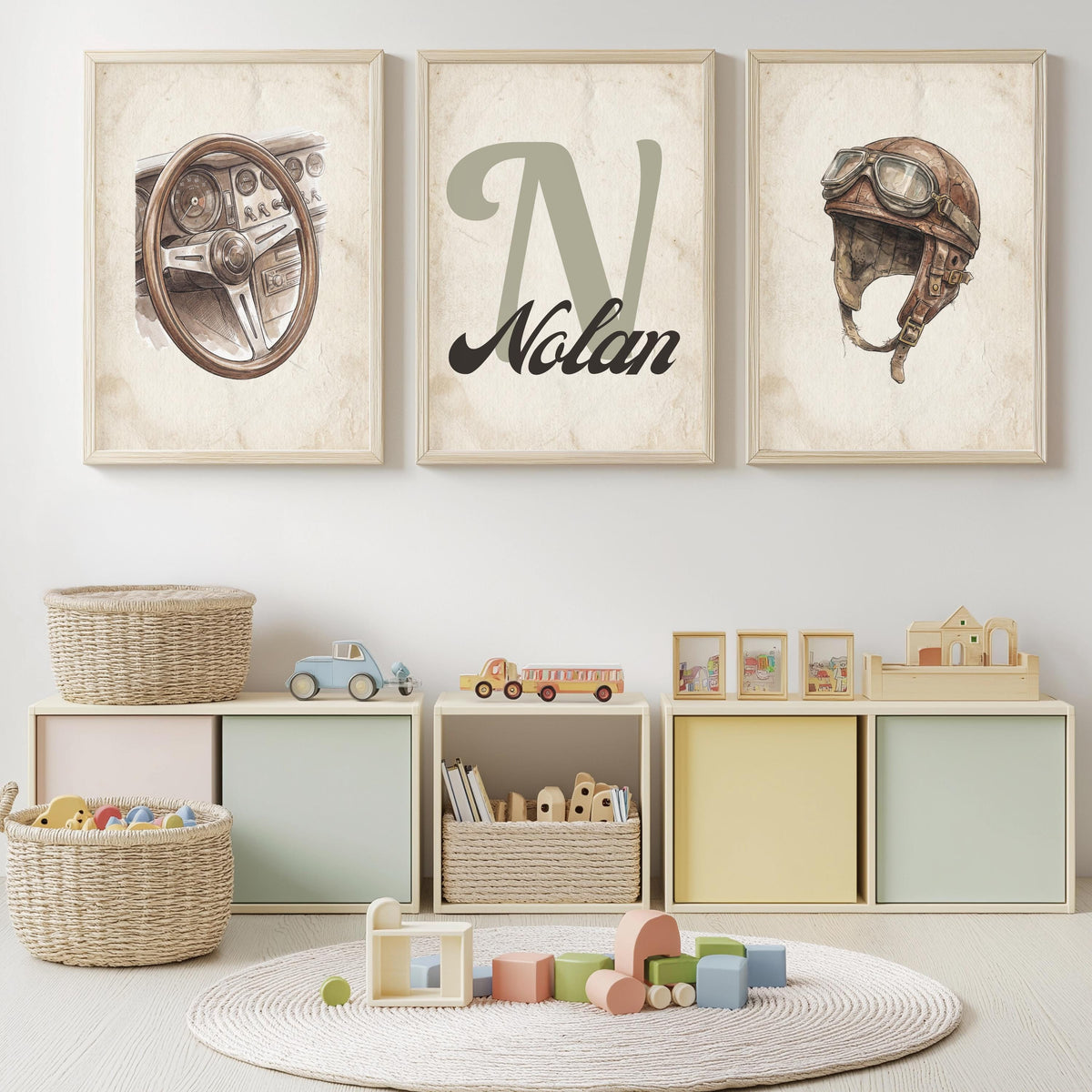 Personalized Boy Nursery Decor, Vintage Car Theme Name Sign (Digital Download)