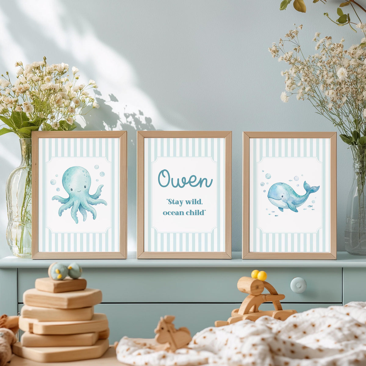 Personalized Whale Nursery Decor, Custom Ocean Name Art (Digital Download)