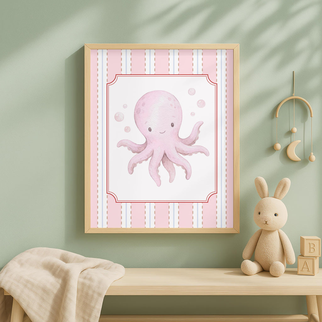 Coquette Nursery Prints, Pink Ocean Wall Art (Digital Download Set of 6)