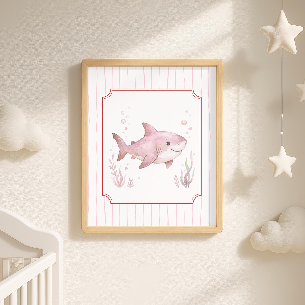 Personalized Shark Print Girl, Pink Turtle Nursery Art (Digital Download)