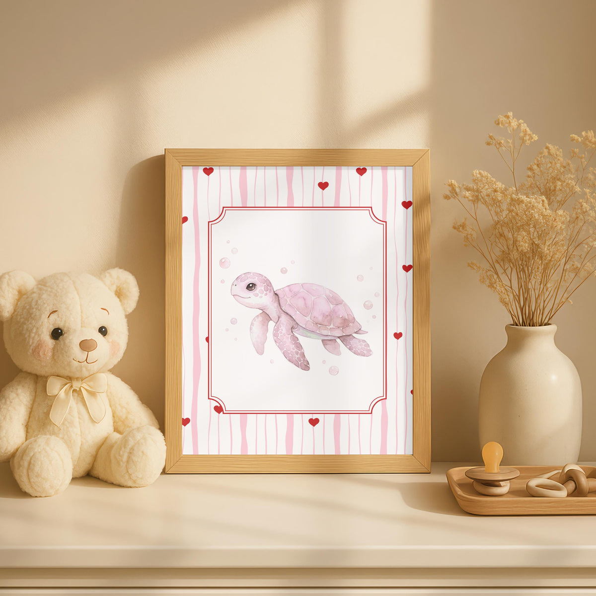 Personalized Shark Print Girl, Pink Turtle Nursery Art (Digital Download)
