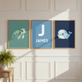 Personalized Boy Nursery Art, Navy & Sage Ocean Prints (Digital Download)