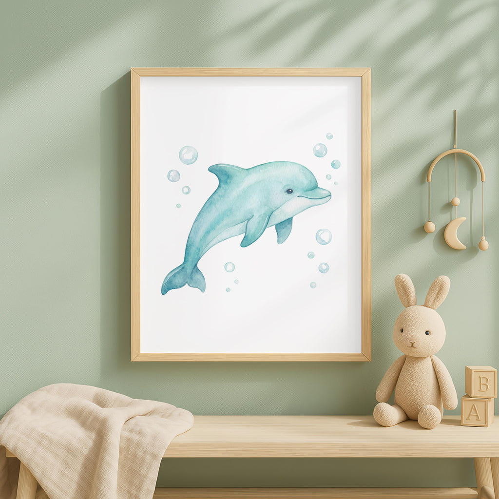 Personalized Whale Turtle Nursery Print, Coastal Ocean Wall Art (Digital Download)