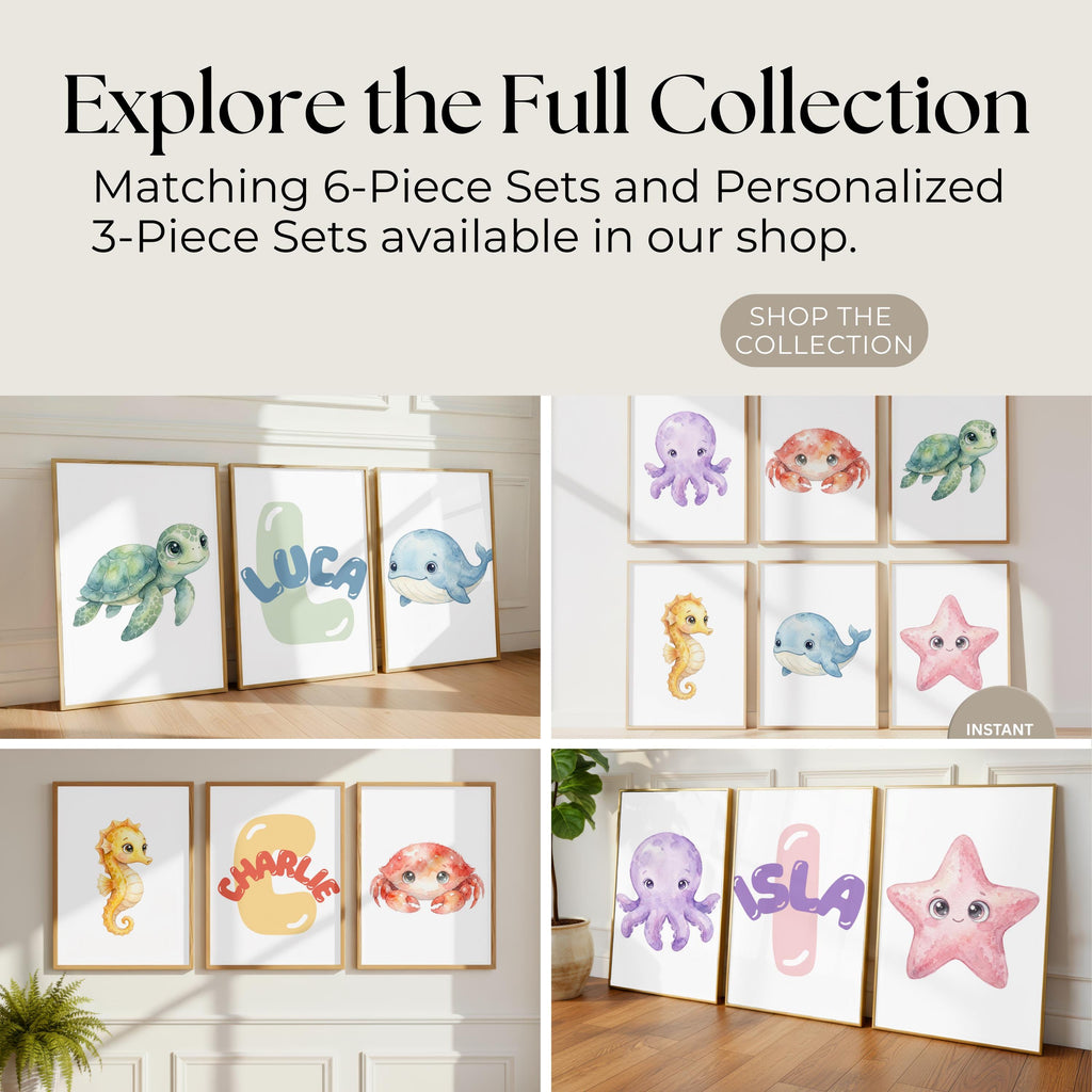 Sea Life Nursery Prints, Set of 6, Ocean Animals Art (Digital Download)