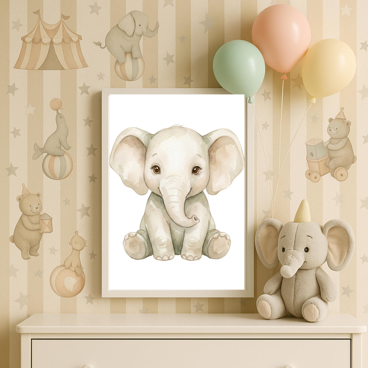 Personalized Safari Nursery Prints, Lion and Elephant, Custom Name (Digital Download)