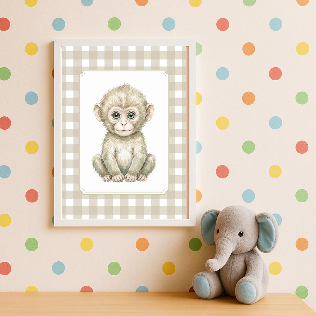 Gingham Safari Nursery Prints, Beige Check Wall Art (Digital Download Set of 6)