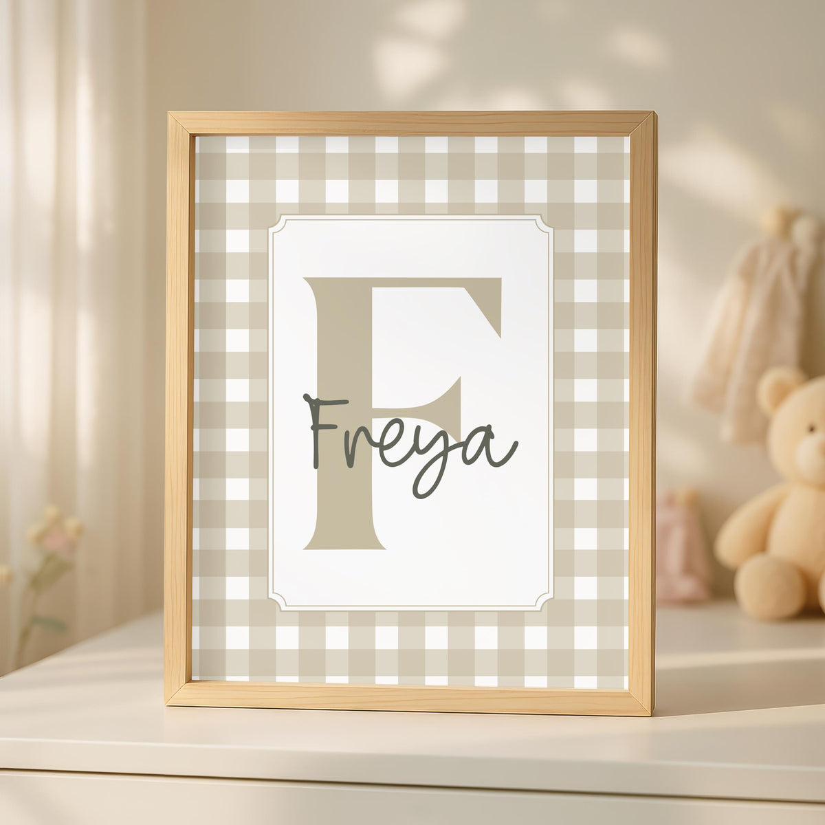 Personalized Giraffe Name Sign, Beige Nursery Art (Digital Download)