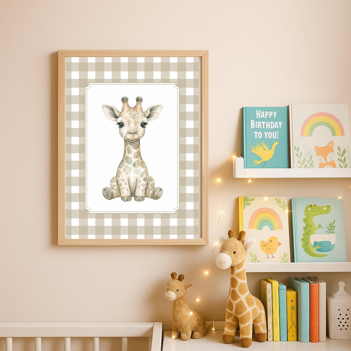 Personalized Giraffe Name Sign, Beige Nursery Art (Digital Download)
