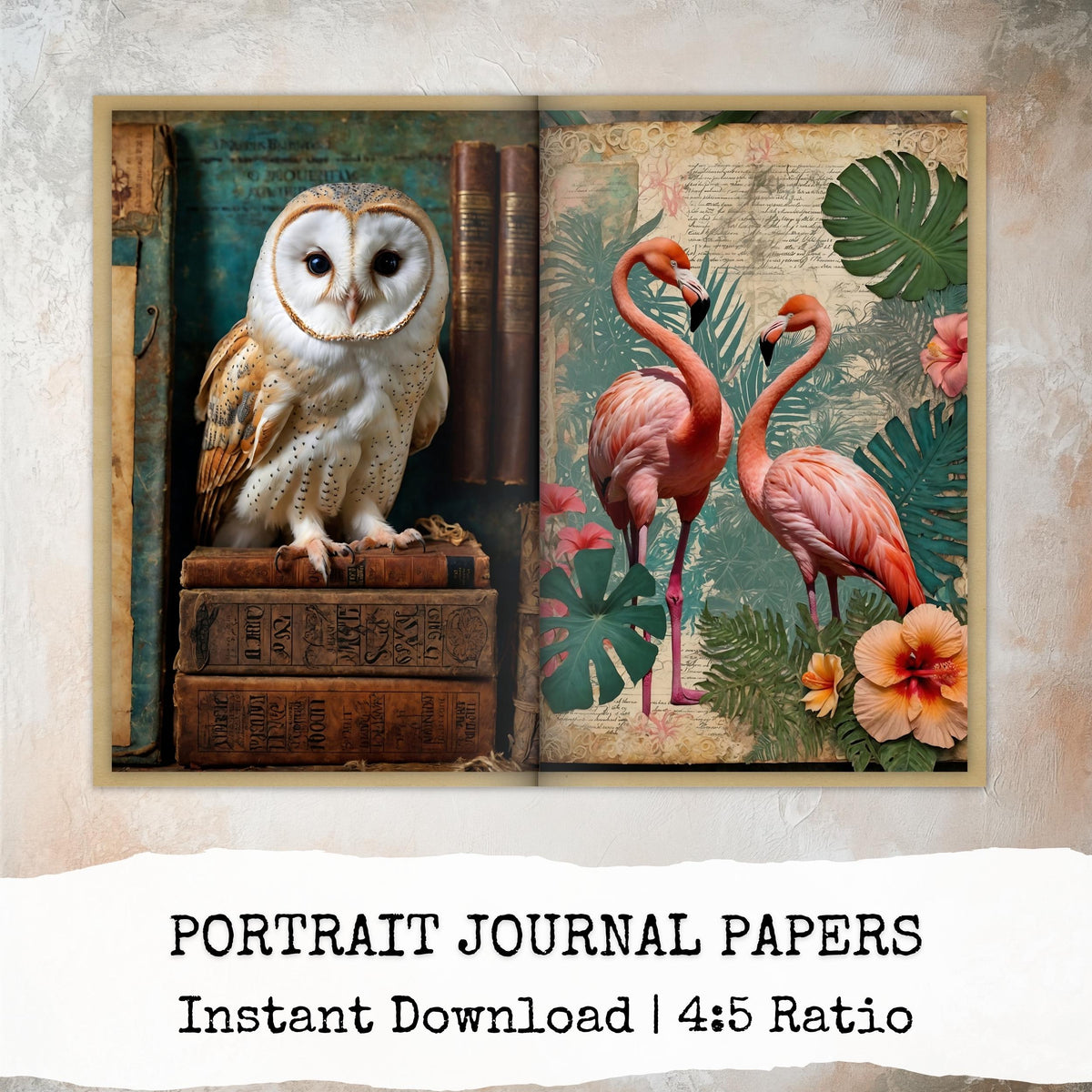 Vintage Floral Junk Journal Pages, Vintage Background, Mixed Media Papers, Digital Collage, Ephemera, Digital Papers, Digital Download
