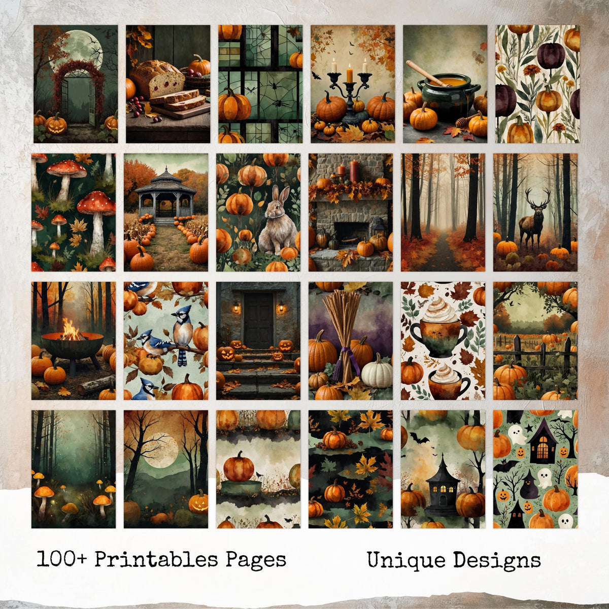 Halloween Junk Journal Printable Pages, Autumn Ephemera, Scrapbook Papers, Spooky Collage Sheet, Vintage Ephemera, Fall Digital Papers