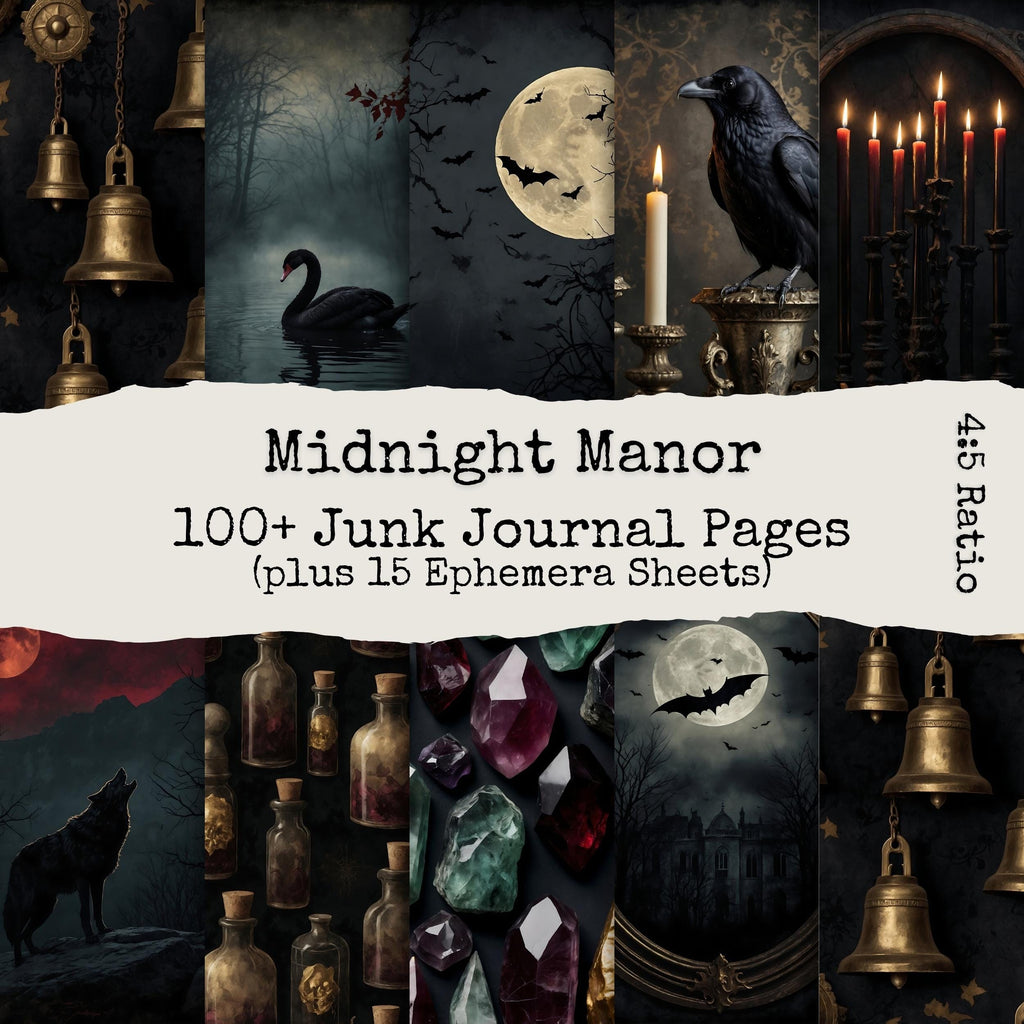 Goth Romance Halloween Junk Journal Pages, Victorian Digital Papers, Spooky Printable Pages, Gothic Ephemera Pack, Digital Download