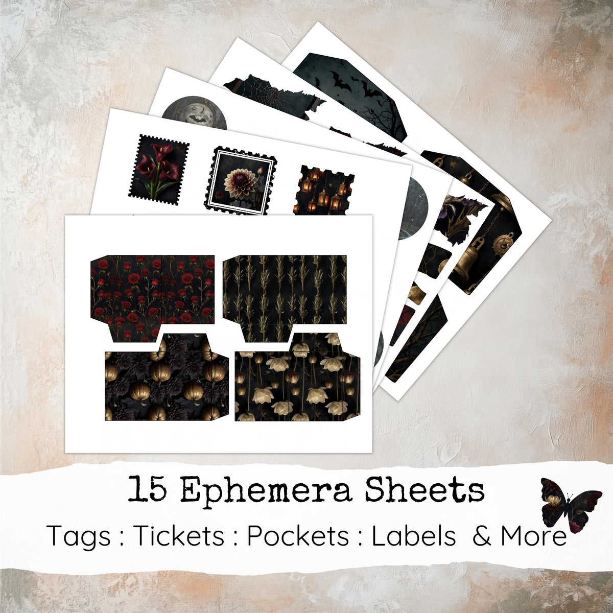 Goth Romance Halloween Junk Journal Pages, Victorian Digital Papers, Spooky Printable Pages, Gothic Ephemera Pack, Digital Download
