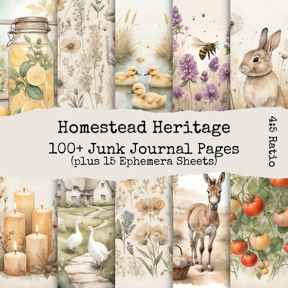 Cozy Farmhouse Junk Journal Pages, Vintage Rustic Digital Papers, Country Cottagecore Printable Kit, Ephemera Pack, Digital Download