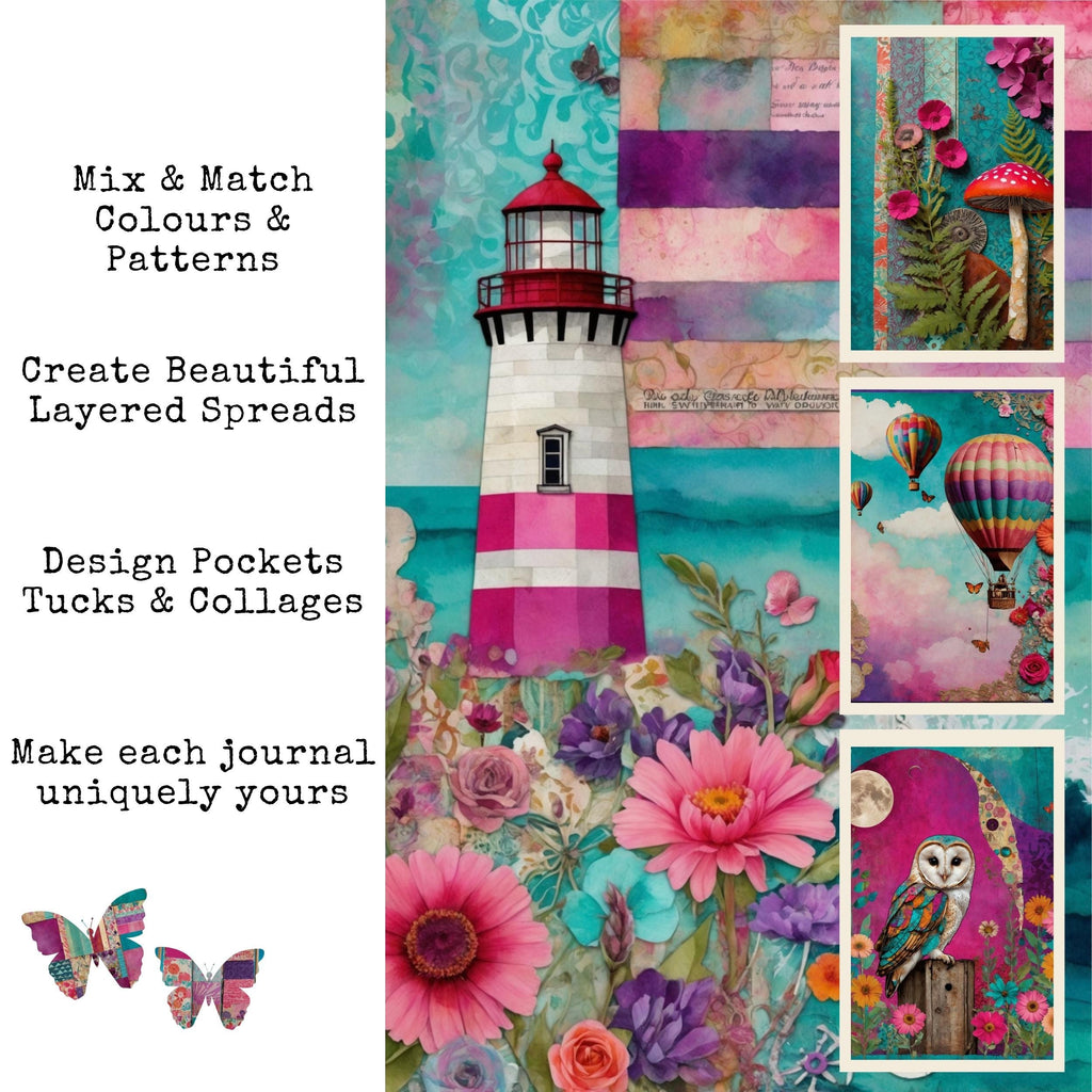 Whimsical Junk Journal Pages, Whimsical Background, Colorful Mixed Media Papers, Digital Collage, Ephemera, Digital Papers, Digital Download