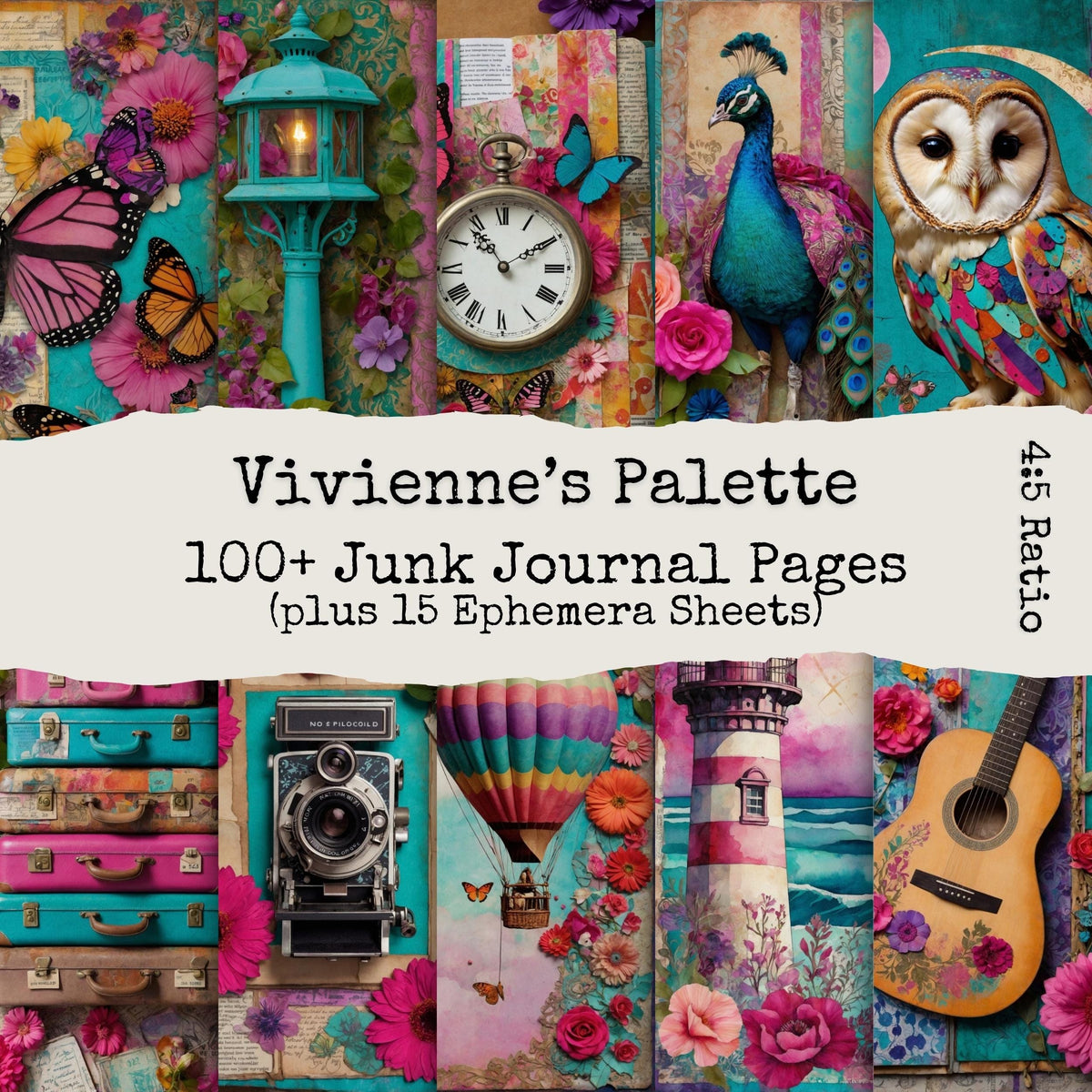 Whimsical Junk Journal Pages, Whimsical Background, Colorful Mixed Media Papers, Digital Collage, Ephemera, Digital Papers, Digital Download