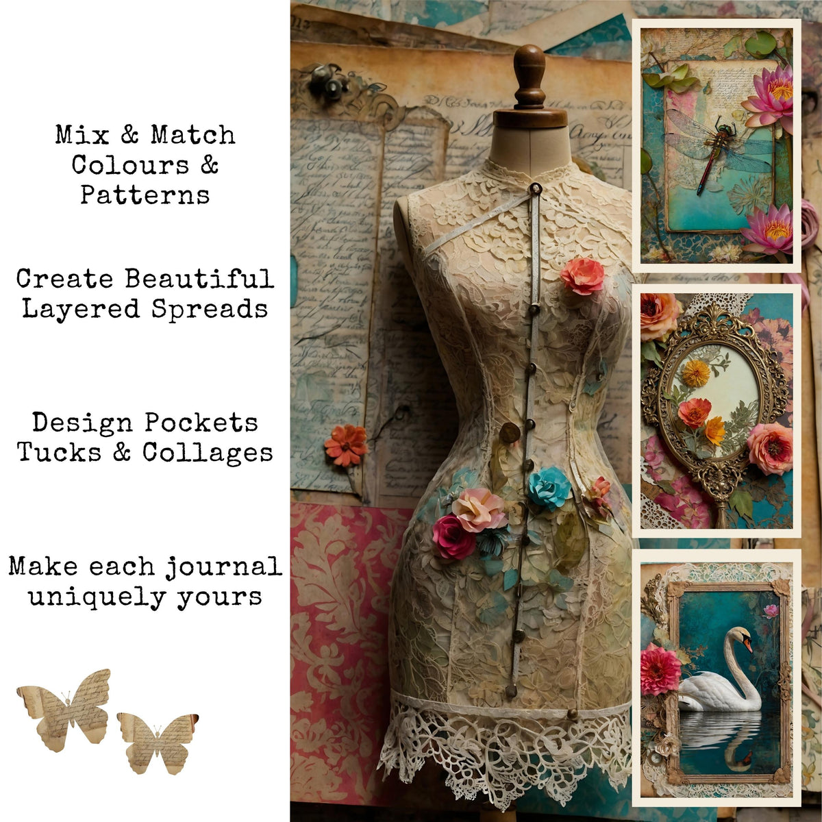 Vintage Floral Junk Journal Pages, Vintage Background, Mixed Media Papers, Digital Collage, Ephemera, Digital Papers, Digital Download