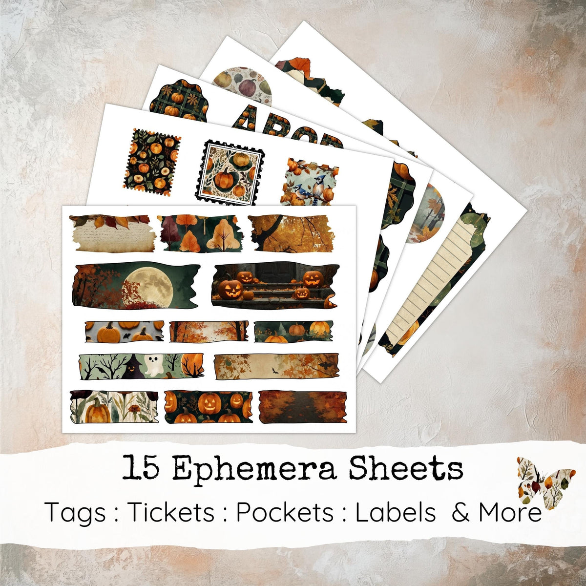 Halloween Junk Journal Printable Pages, Autumn Ephemera, Scrapbook Papers, Spooky Collage Sheet, Vintage Ephemera, Fall Digital Papers