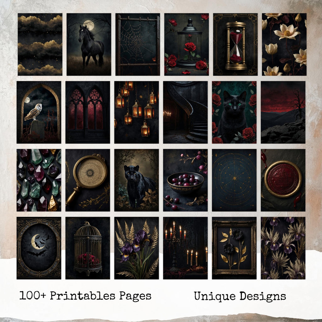 Goth Romance Halloween Junk Journal Pages, Victorian Digital Papers, Spooky Printable Pages, Gothic Ephemera Pack, Digital Download